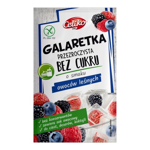 Galaretka bez cukru - przezroczysta - o smaku owoców leśnych Celiko